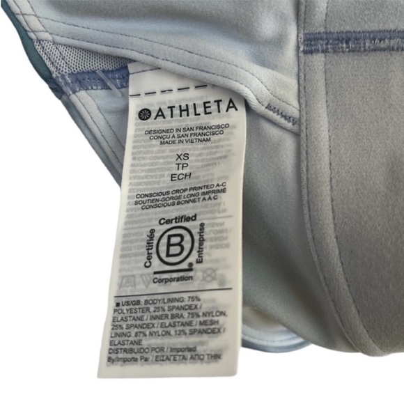 ATHLETA Conscious Crop Printed Bra A-C, Solarize Chrome Blue NWT - Picture 6 of 12